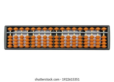 Soroban. Abacus. Mental arithmetic. Traditional Eastern mathematical calculator. Isolated. White backgroundTop view