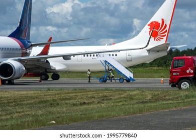 Sorong, West Papua, Indonesia, June 19th 2021. The Passenger Jet Plane Is Moving To Runway