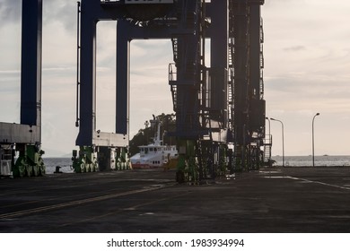 Sorong, West Papua, Indonesia, May 31st 2021. Quay Gantry Crane (QC), Ship to Shore Crane  (STS) at  yard of Sorong harbor.