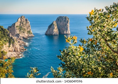 Sorrento And Capri Aerial View At Sunset