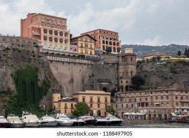 Sorrento, Italy - 09/21/2018: Exterior View Of Grand Hotel Excelsior Vittoria