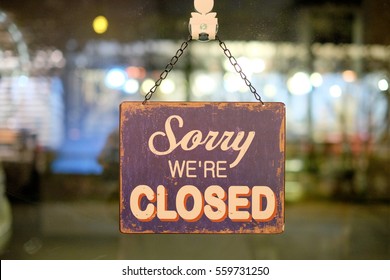 Sorry Sign Hang On Mirror Of Shop