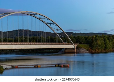 Sorsele, Sweden A Steel Arch Bridge Over The Vindelalven River.