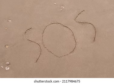 SOS Distress Signal Text Written On Sand Background 