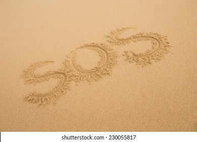 SOS - Inscription On The Sand Of Tropical Beach 