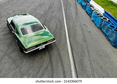 Sosnova, Prague, Czech Republic, August 12, 2019: Pontiac Firebird 1968, green metal color sport car