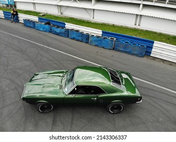 Sosnova, Prague, Czech Republic, August 12, 2019: Pontiac Firebird 1968, green metal color sport car