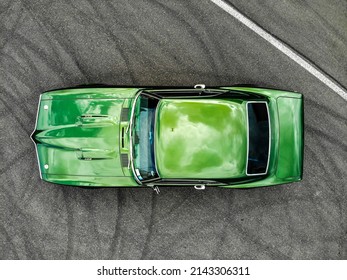 SosnovaPrague, Czech Republic, August 12, 2019: Pontiac Firebird 1968, green metal color sport car
