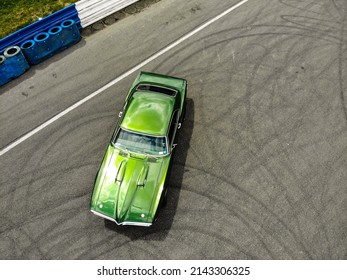 SosnovaPrague, Czech Republic, August 12, 2019: Pontiac Firebird 1968, green metal color sport car