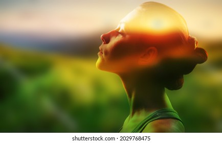 Soul energy, mental health. Happy free young woman, closed eyes - Shutterstock ID 2029768475