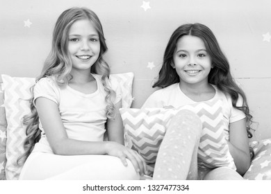 Soulmates Girls Having Fun Bedroom Interior. Best Friends Forever. Childhood Friendship Concept. Girls Best Friends Sleepover Domestic Party. Girlish Leisure. Sleepover Time For Fun Gossip Story.