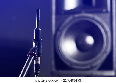 Sound Acoustic Testing In Studio. The Noise Meter Measures The Volume Of The Speakers And The Speaker System.