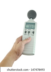 Sound Level Meter Holding On Hand