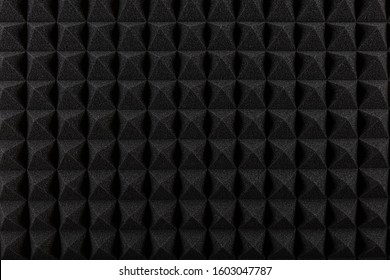 Sound Proof Acoustic Black Gray Foam Absorbing, Pyramid Style Padding Layer Panel For Voice Recording Studio Attach On Wall As Wallpaper Background To Reduce And Protect Sound To Outside Room.