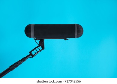  Sound Recorder Microphone, Boom Mic On Blue Background