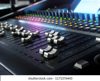 Sound Recording Studio Mixing Desk Closeup. Mixer Control Panel