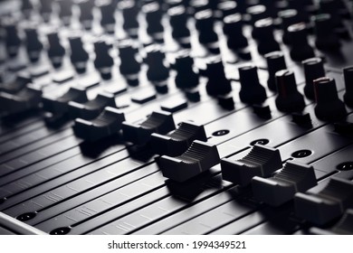 Sound Recording Studio Mixing Desk With Focus On Mixer Slider