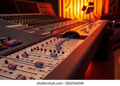 Sound Recording Studio Mixing Desk. Professional Equipment. Record.