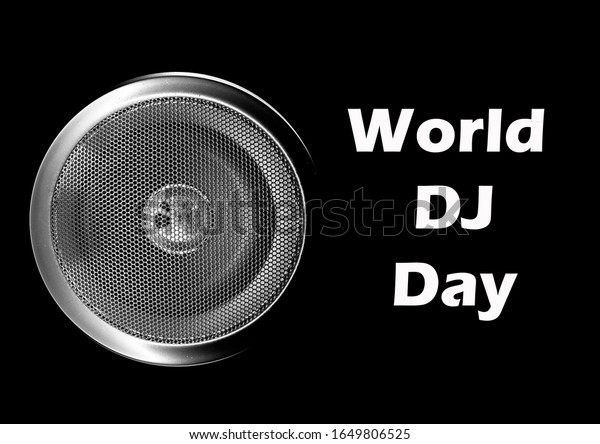 Sound speaker on black isolated background.\
International dj day.