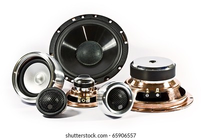 Sound System Of Car Audio Speakers And Stereos On White Background.