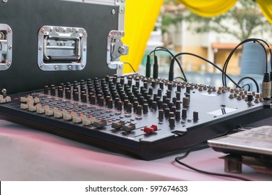 Sound System Console On Table Used During An Eid Mubarak Celebration