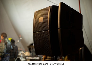 Sound System On Street. Speaker With Sound. Equipment Was Set At Music Festival.