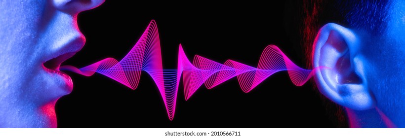 Sound wave. Transmission of sound from person to person. Loud noise. Deafness. Gossip. - Shutterstock ID 2010566711