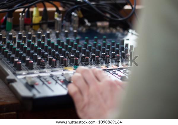 Soundman Doing His Job Mixing Console Stock Photo Edit Now