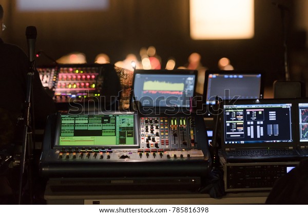 Soundman Working On Mixing Console Stock Photo Edit Now