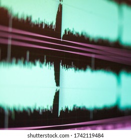 Soundwaves on the screen. Acoustic waves. Abstract background.