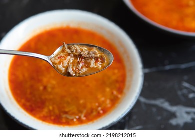 Soup On A Marble Table,Beyran Turkish Food, Local Food, Special Soup, Selective Focus