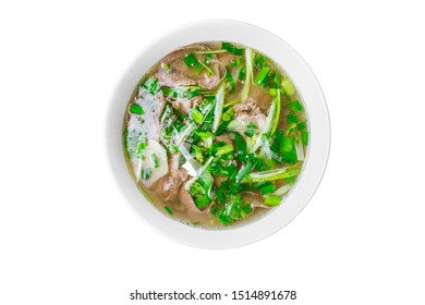 Soup Pho Bo Top View Isolated On White