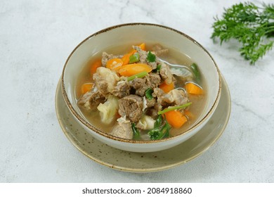 Soup, Sop Daging Is Indonesian Traditional Food, Served In A Bowl. 