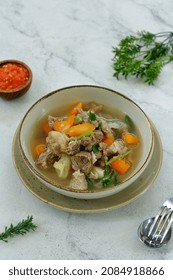 Soup, Sop Daging Is Indonesian Traditional Food, Served In A Bowl. 