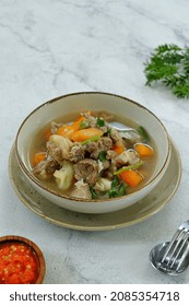 Soup, Sop Daging Is Indonesian Traditional Food, Served In A Bowl. 