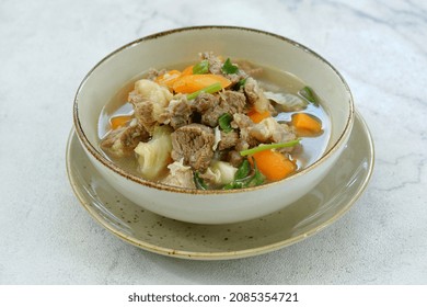 Soup, Sop Daging Is Indonesian Traditional Food, Served In A Bowl. 