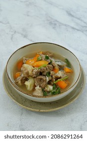 Soup, Sop Daging Is Indonesian Traditional Food, Served In A Bowl. 