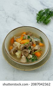 Soup, Sop Daging Is Indonesian Traditional Food, Served In A Bowl. 