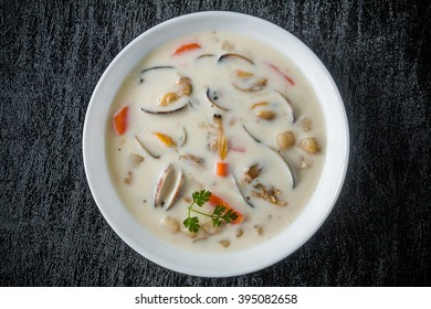 The soup that clam chowder is warm - Shutterstock ID 395082658
