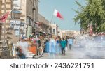 Souq Waqif timelapse. It is popular marketplace in Doha, Qatar. The souq is noted for selling traditional garments, spices, handicrafts, and souvenirs.