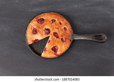 Sour Cherry Cake In A Pan. Top View.