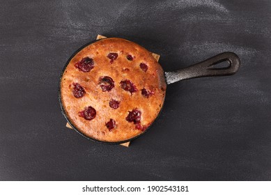 Sour Cherry Cake In A Pan. Top View.