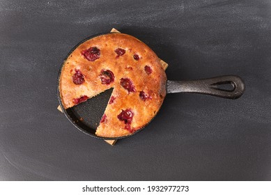 Sour Cherry Cake In A Pan. Top View.