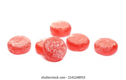 Sour Cherry Candy Pile Isolated On White 