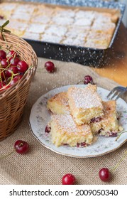 Sour Cherry Sponge Cake Baked In Traditional Hungarian Way