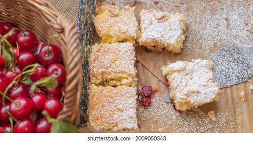 Sour Cherry Sponge Cake Baked In Traditional Hungarian Way