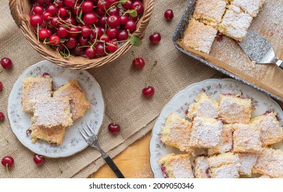 Sour Cherry Sponge Cake Baked In Traditional Hungarian Way