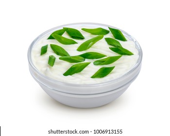 Sour Cream And Green Onion Isolated On White Background