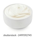 Sour cream or yogurt  isolated on white background. Greek Yogurt in a bowl closeup
