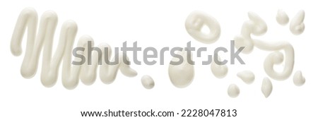 sour cream isolated on white background. Top view. Flat lay